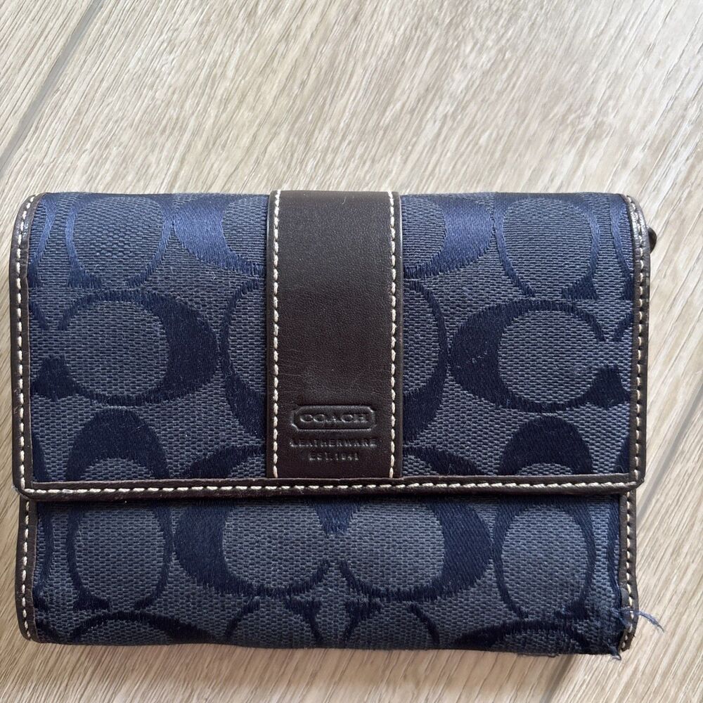 Vintage COACH Signature Trifold Wallet Y2K 90s SoHo boho festival 80s logo blue